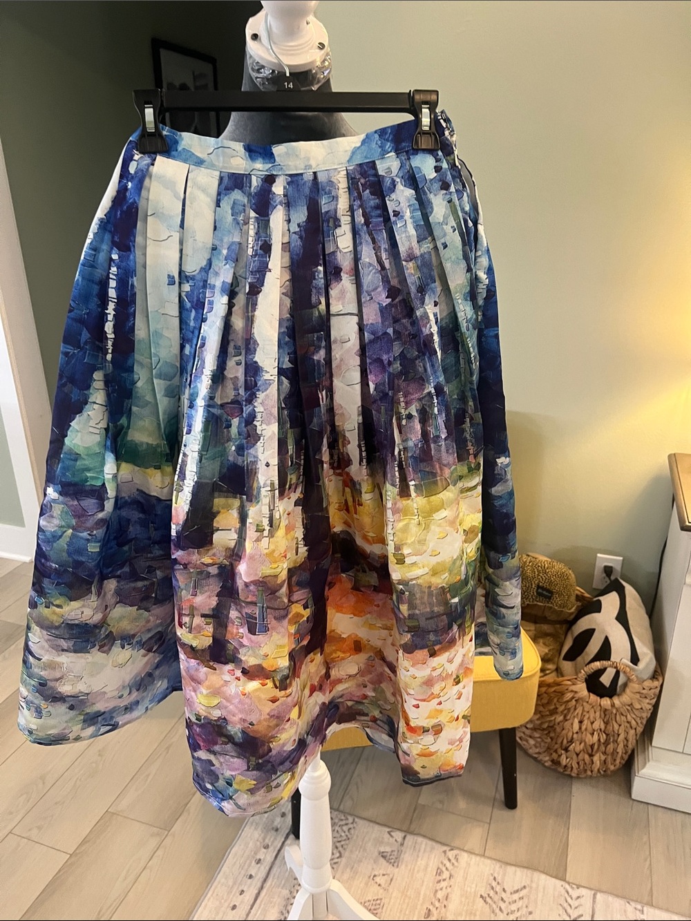 Colorful Pleated Midi Skirt - Blue Multi - Picture 2 of 8